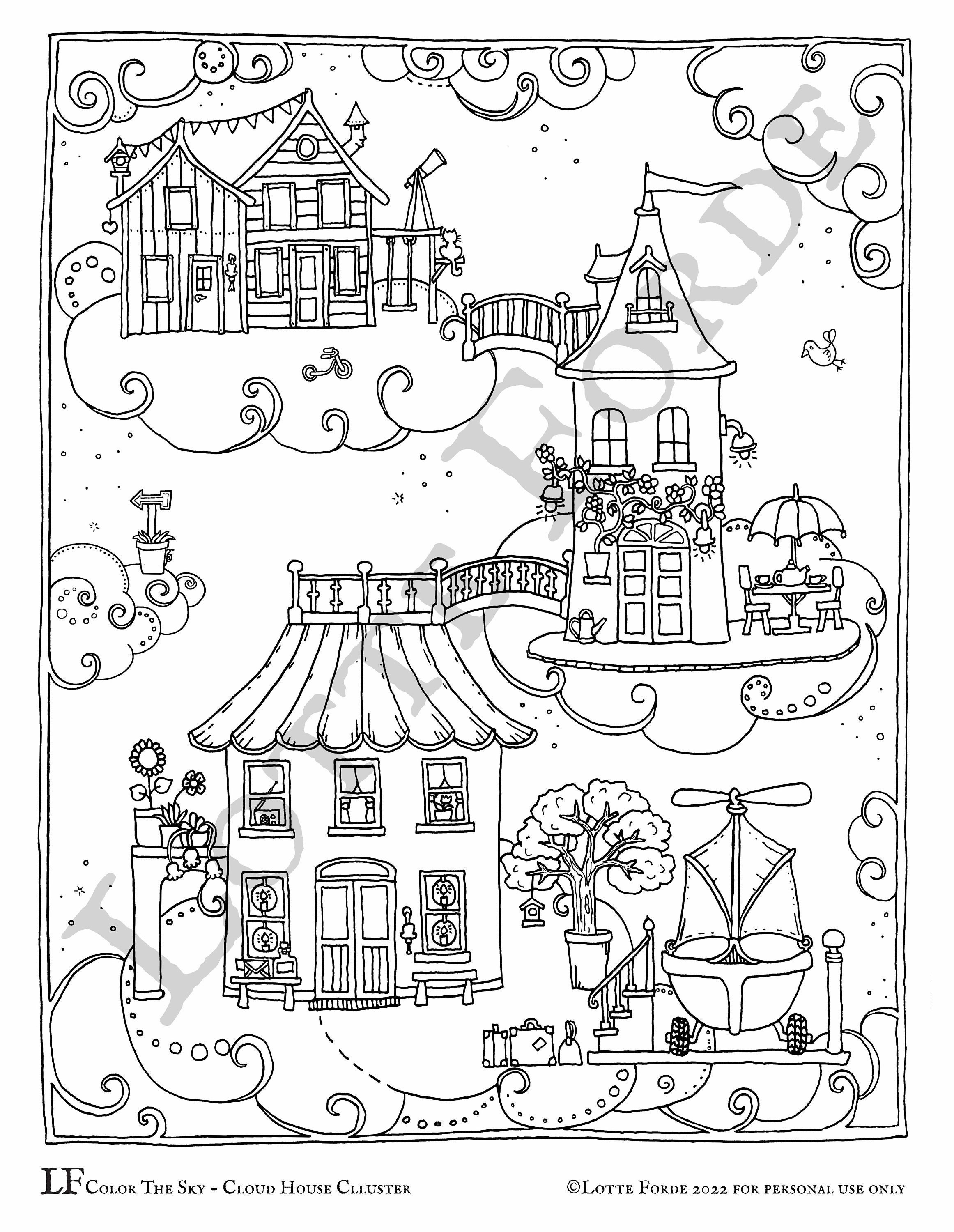 Lotte forde color the sky coloring page cloud house cluster pdf download