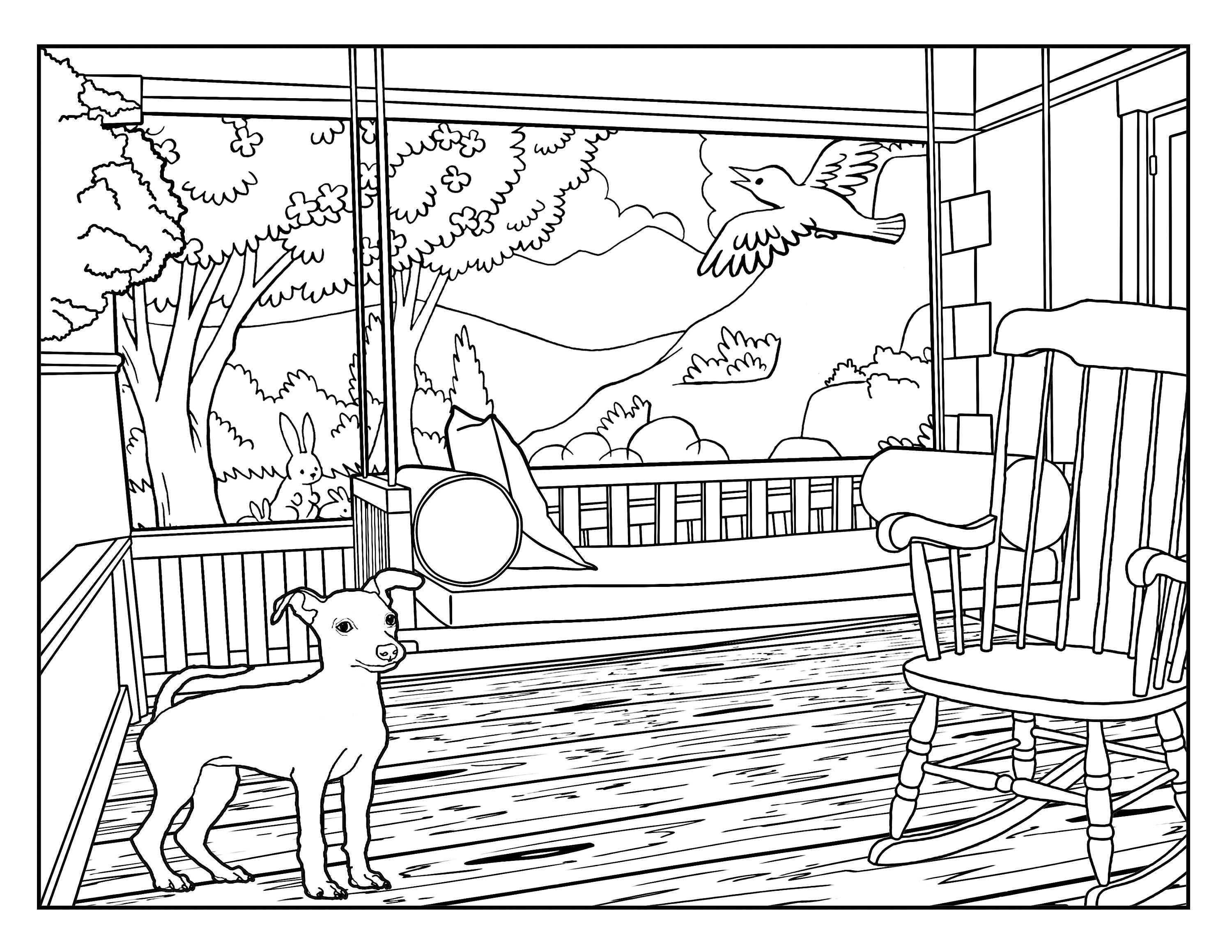 Front porch around the house coloring pages for adults printable coloring page instant download pdf