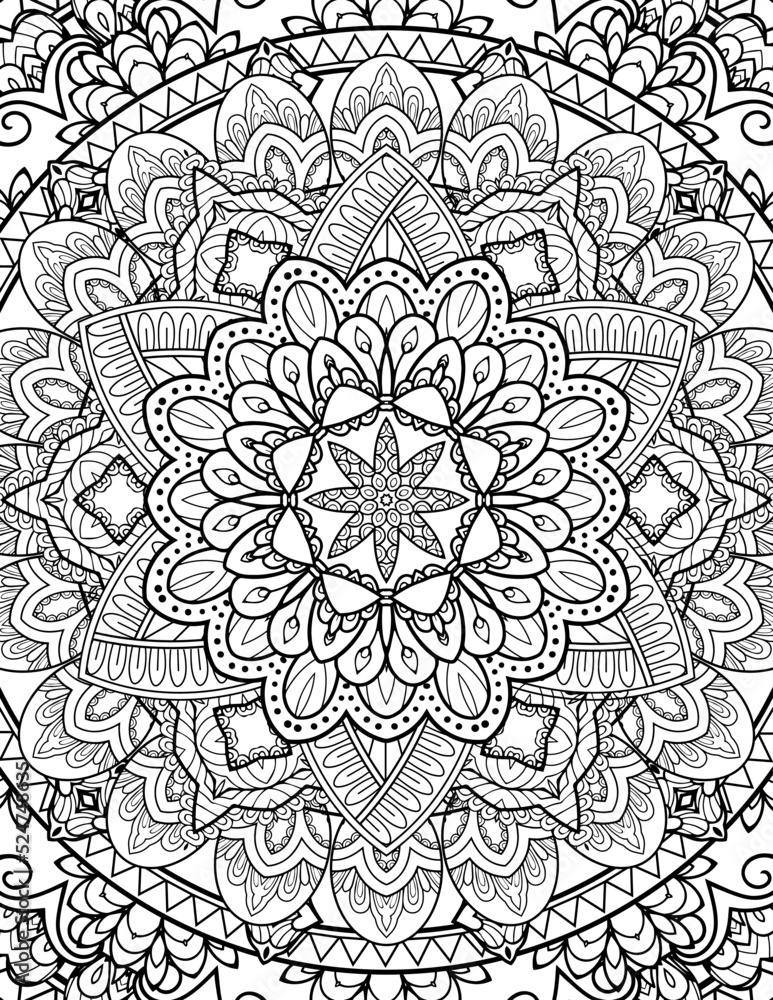 Full page mandala letter size for coloring pages mandala adult kids lined pages inspired by islam arabic pakistan indian for publishing use adult mandala relaxing coloring pages print vector