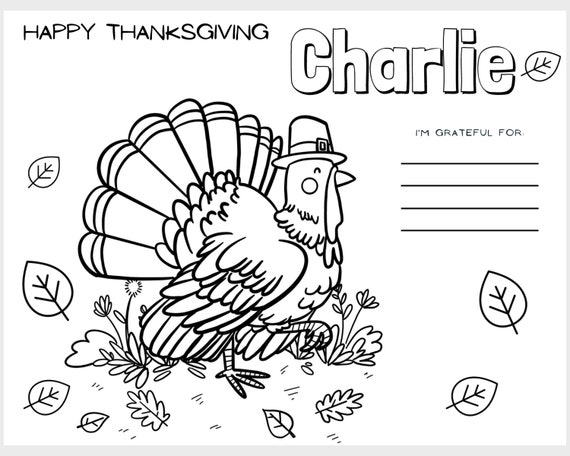 Personalized thanksgiving coloring page for kids customizable coloring page with your name fun children activity to keep them busy