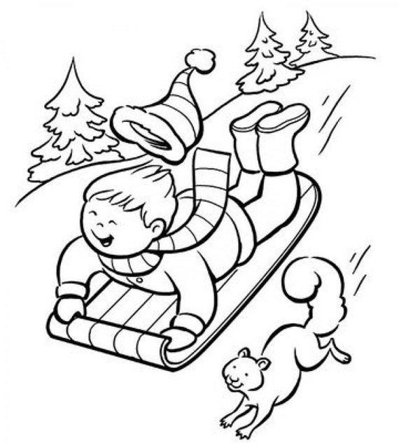 The winter coloring pages for kids printable digital simple great for festive fun holiday coloring instant download