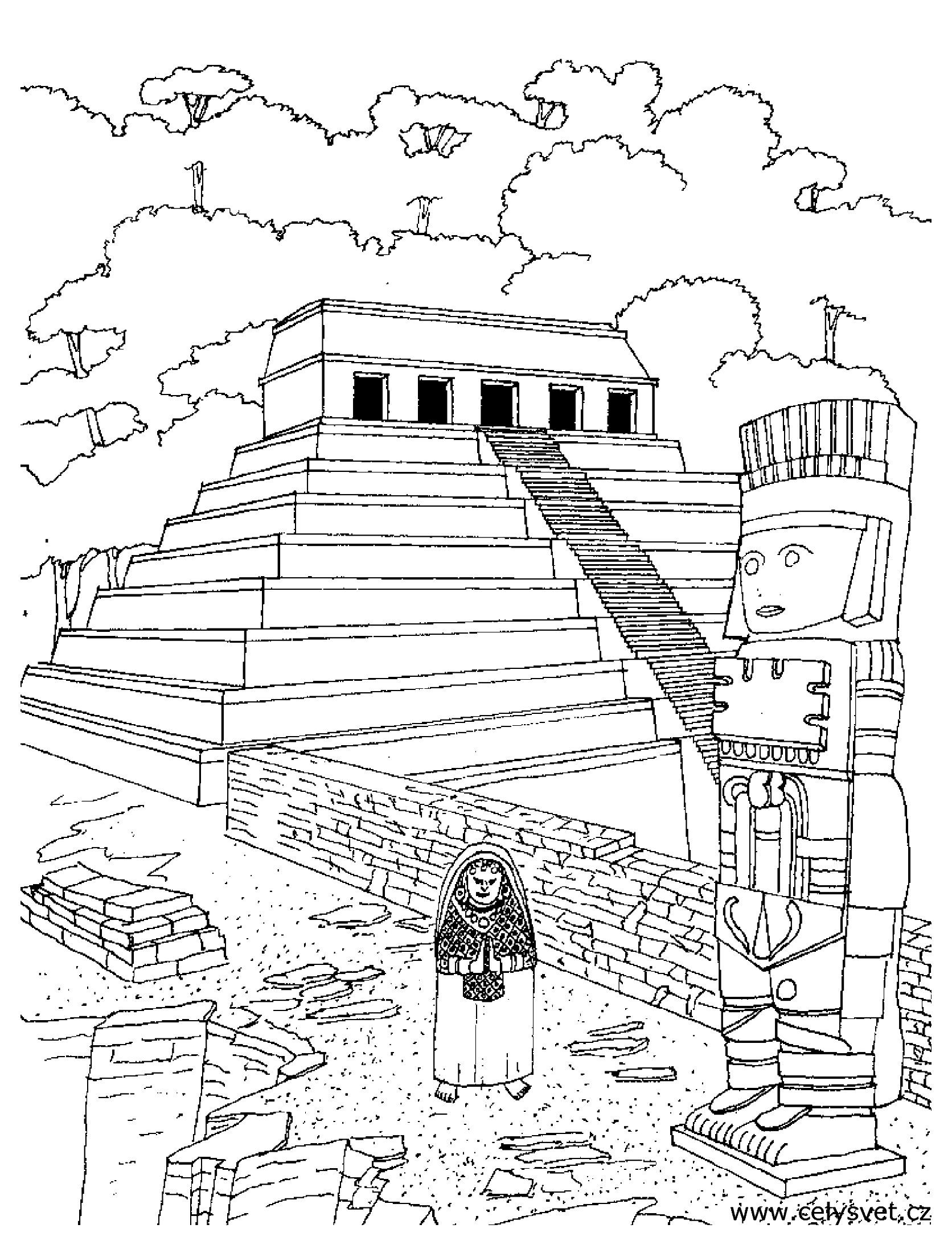 Coloring page of an aztec temple pãginas para colorear dibujos dibujos fãciles