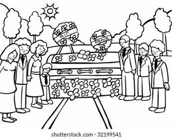 Funeral ceremony line art stock vector royalty free