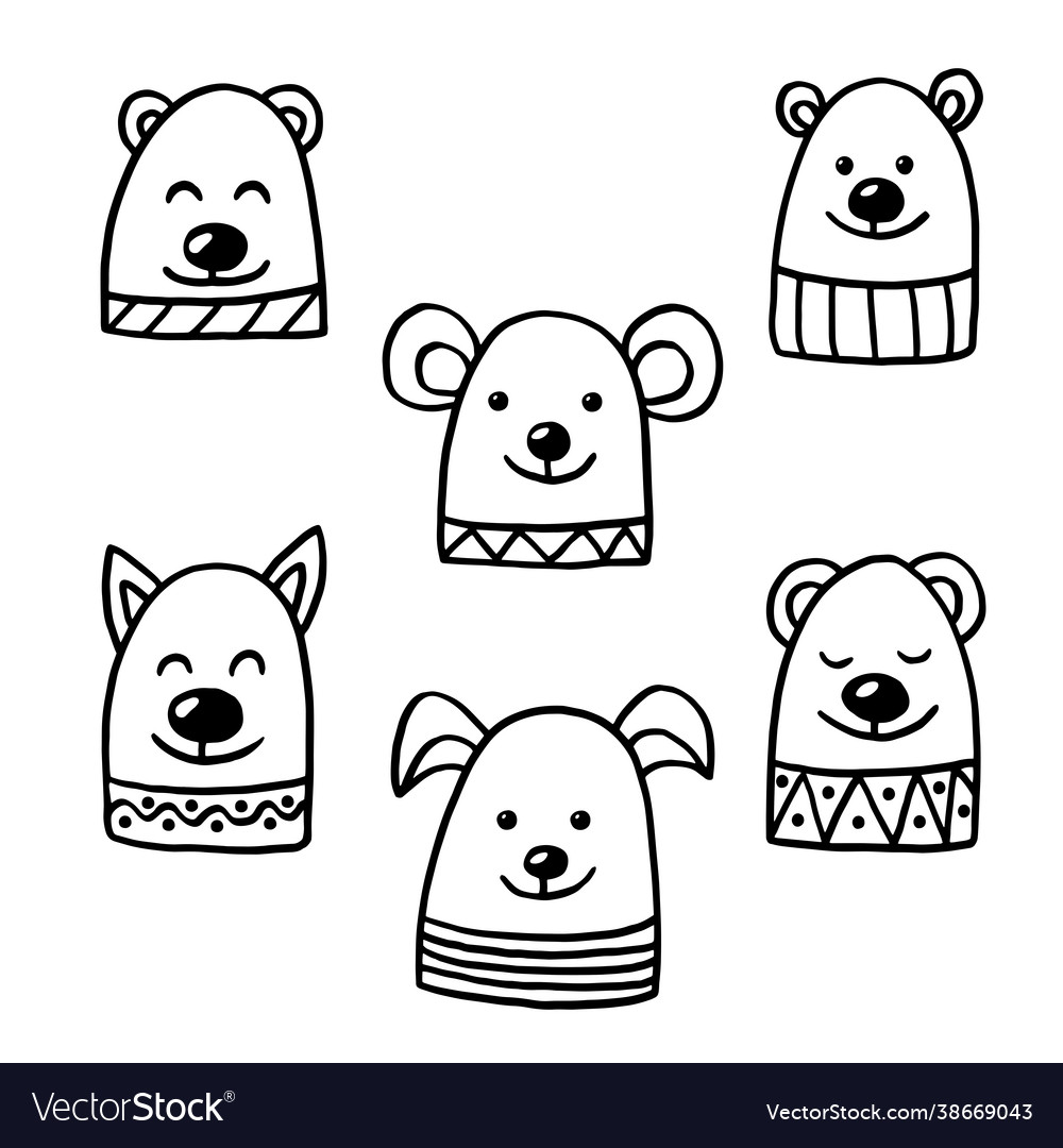 Set funny cute animals coloring page royalty free vector