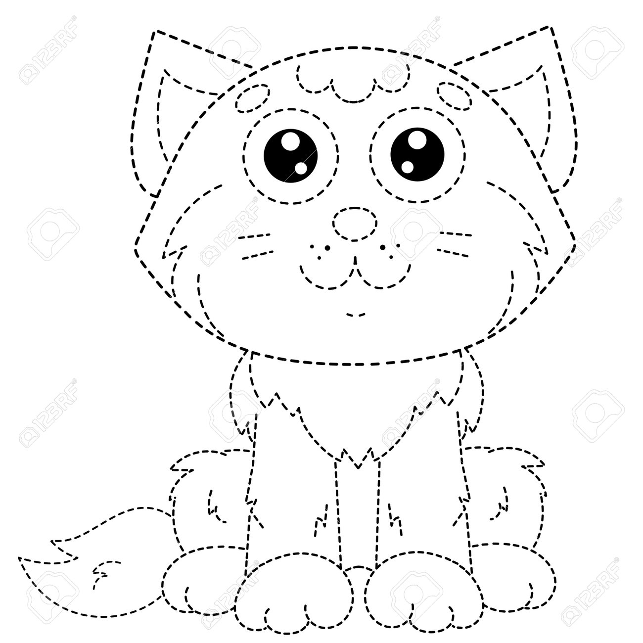 Connect the dots picture tracing worksheet puzzle for kids coloring page outline of cartoon cute cat coloring book for children royalty free svg cliparts vectors and stock illustration image