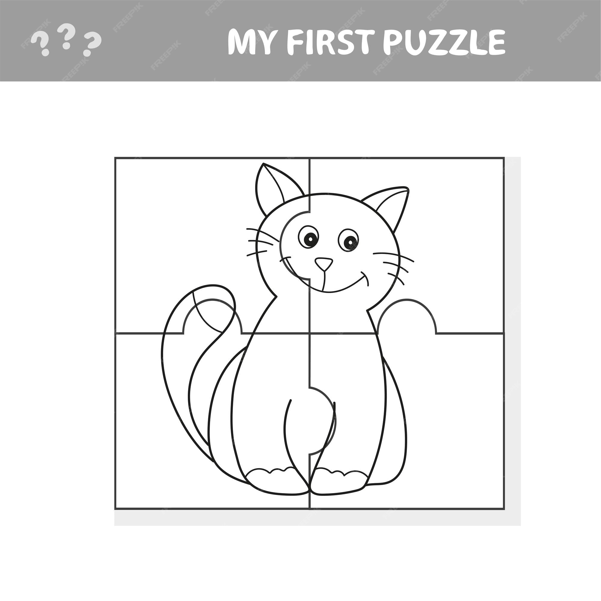Premium vector my first puzzle cute puzzle game vector illustration of puzzle game and coloring book with happy cartoon cat for children