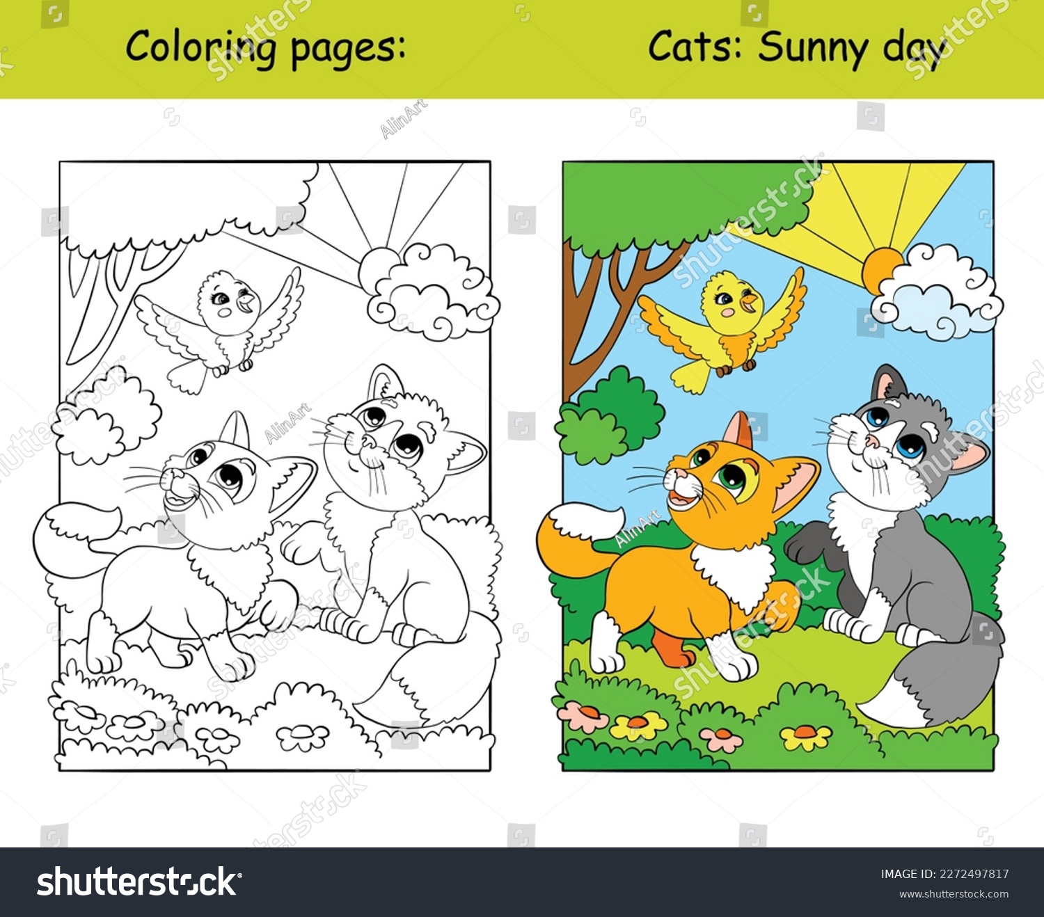 Kids coloring funny cute cats on stock vector royalty free