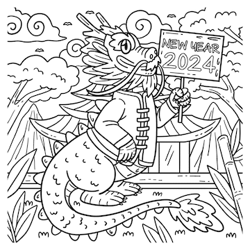 Premium vector a cute and funny coloring page of a dragon in a chinese outfit in the new year provides hours of coloring fun for children color this page is