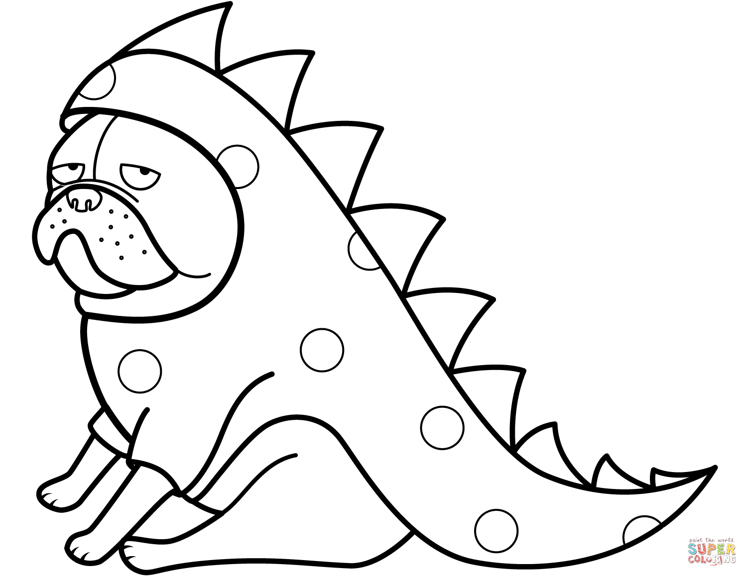 Funny pug in dragon costume coloring page free printable coloring pages