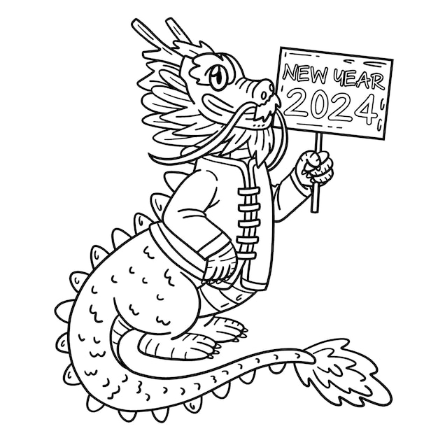 Premium vector a cute and funny coloring page of a dragon in a chinese outfit in the new year provides hours of coloring fun for children color this page is
