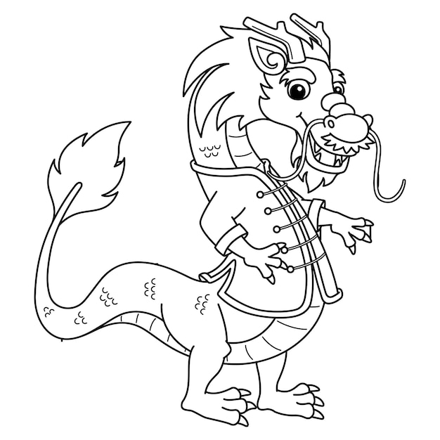 Premium vector a cute and funny coloring page of a year of the dragon with chinese dress provides hours of coloring fun for children to color this page is very easy