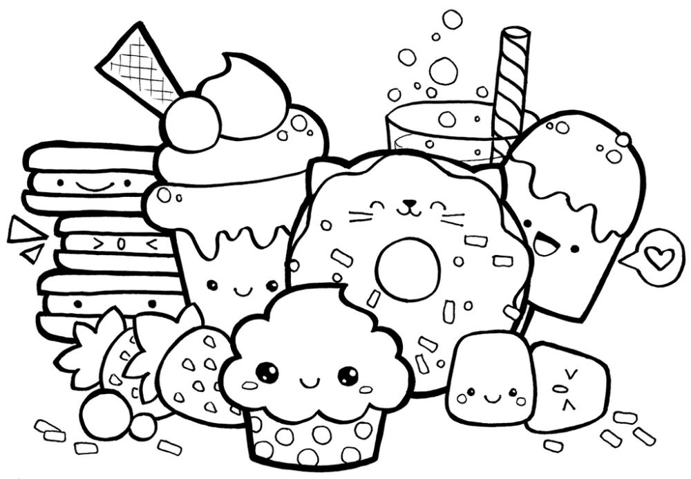 Cute kawaii food with faces coloring page candy coloring pages unicorn coloring pages puppy coloring pages