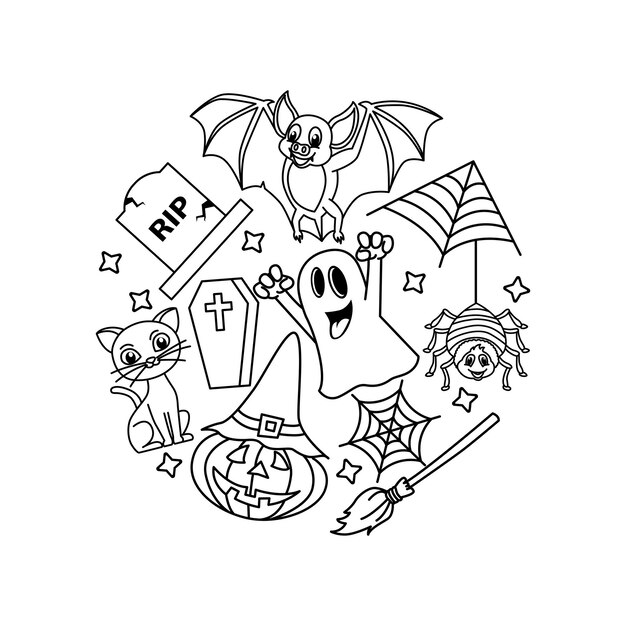 Premium vector funny halloween cartoon coloring page