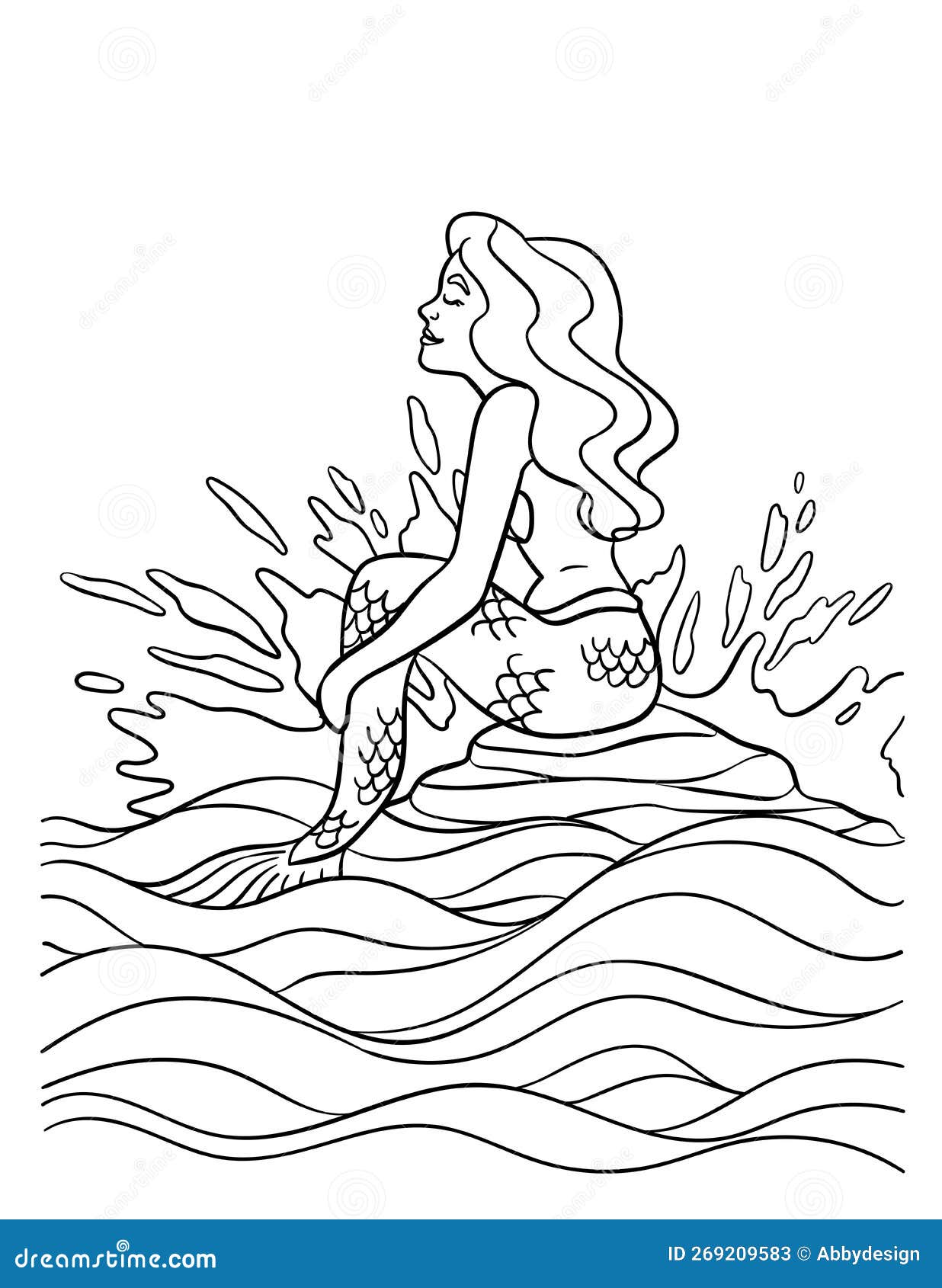 Mermaid sitting on the rock isolated coloring page stock vector