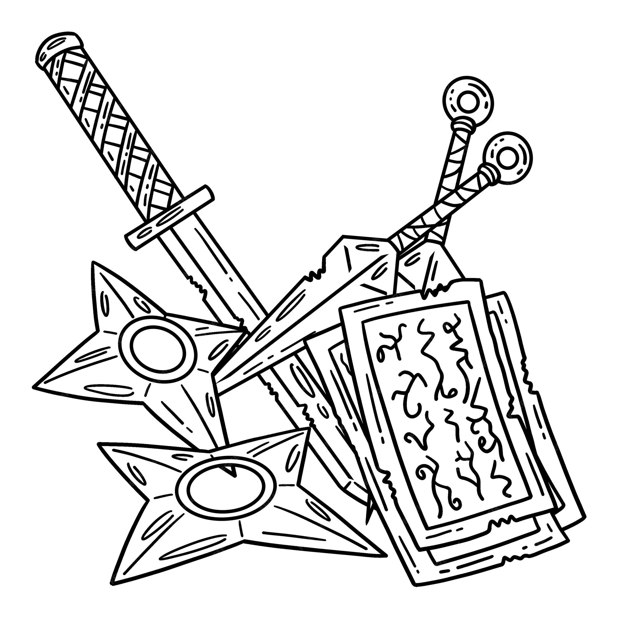 Premium vector a cute and funny coloring page of ninja tools provides hours of coloring fun for children color this page is very easy suitable for little kids and toddlers