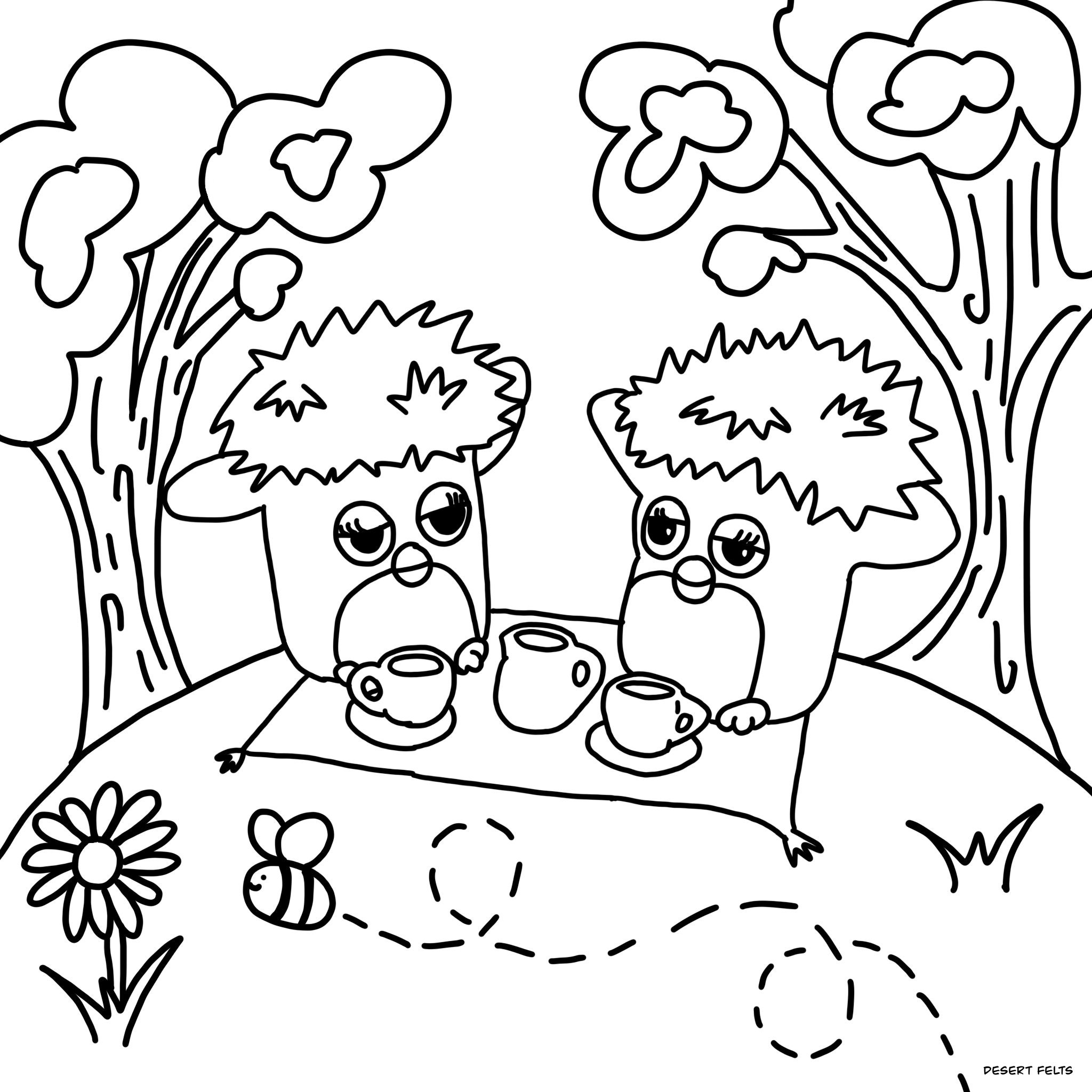 Furby tea party coloring page