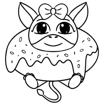 Premium vector hand drawn cute cartoon cow with donut coloring page outline illustration