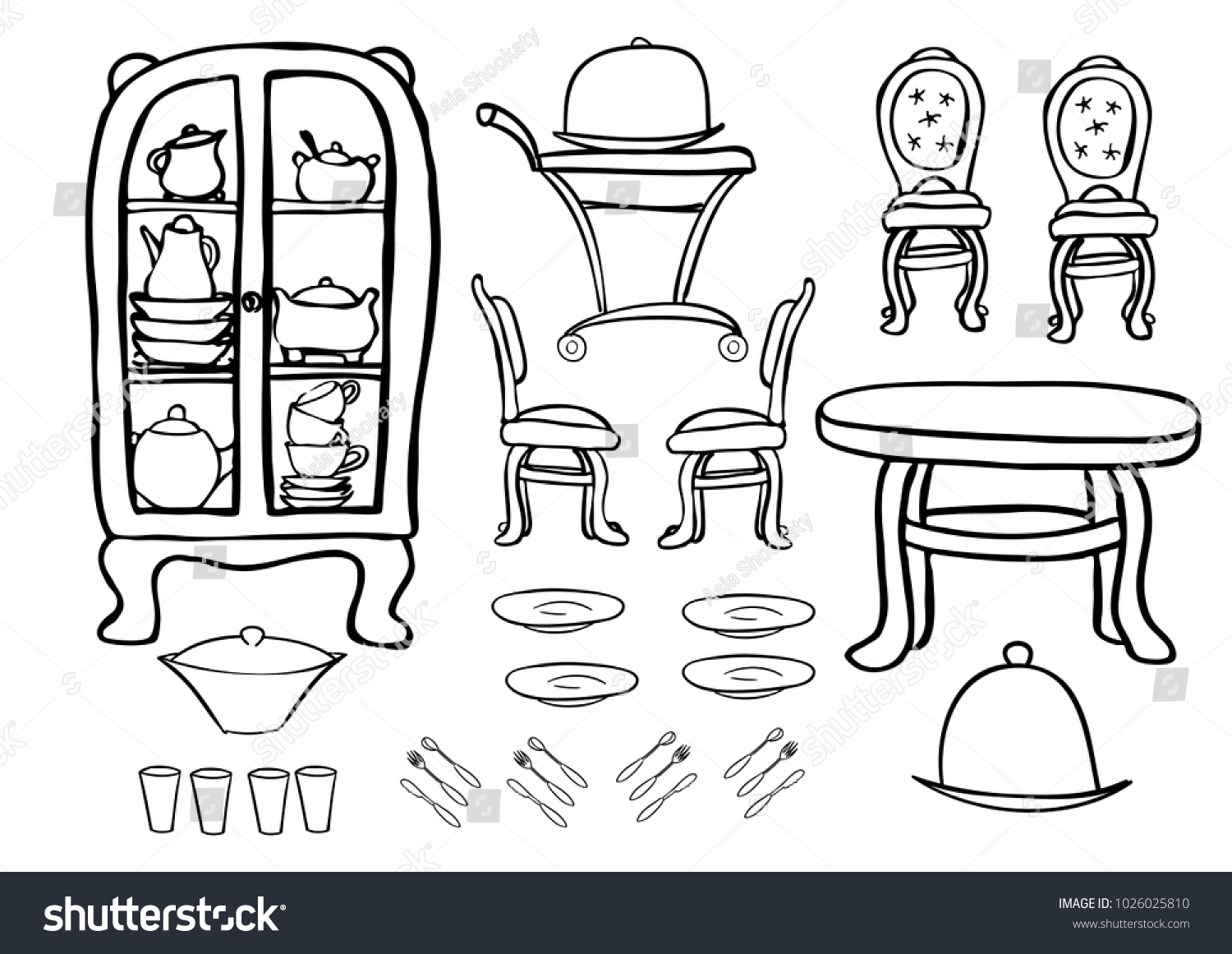 Ready print vector coloring page furniture stock vector royalty free