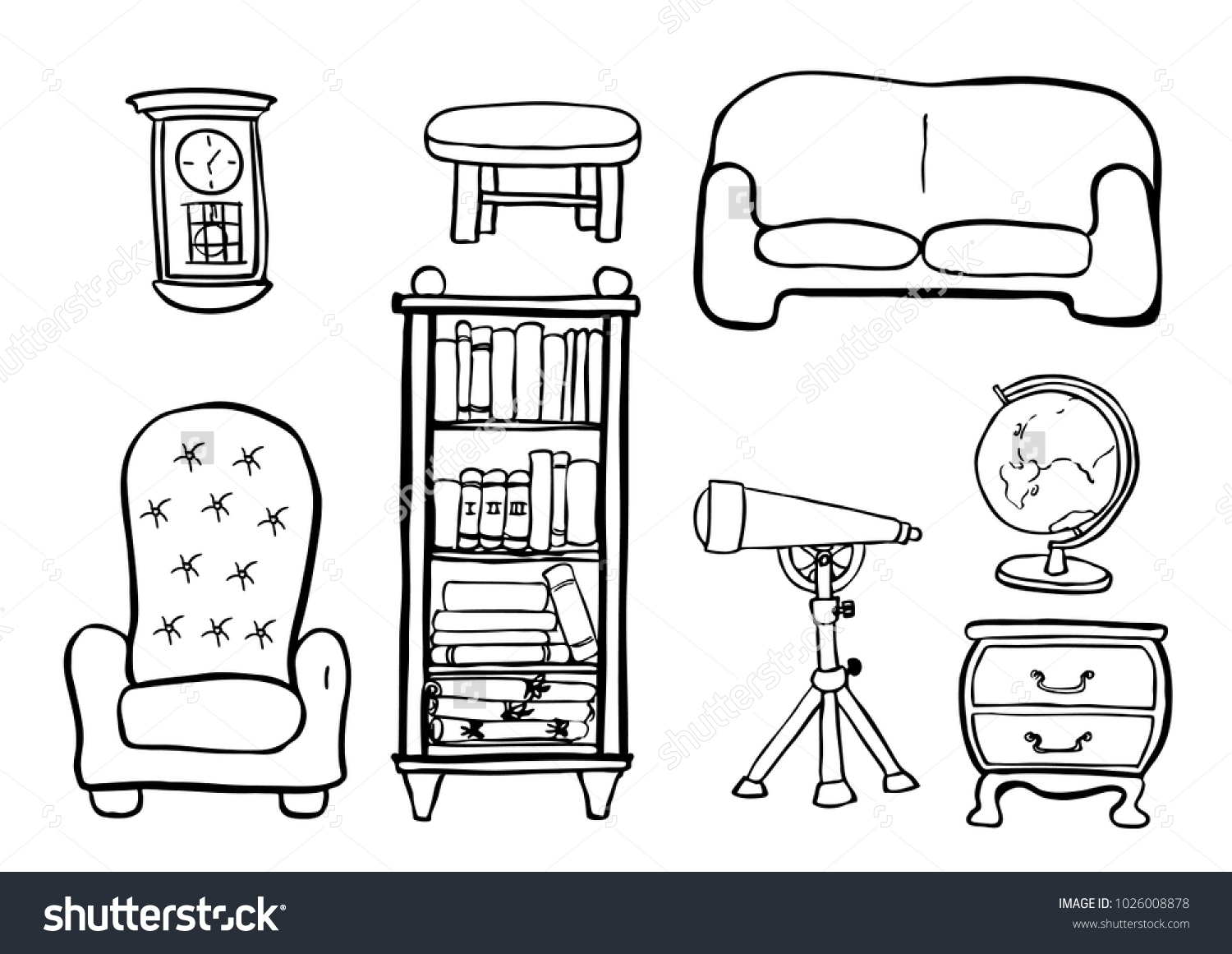 Ready print vector coloring page furniture stockvektor royaltyfri