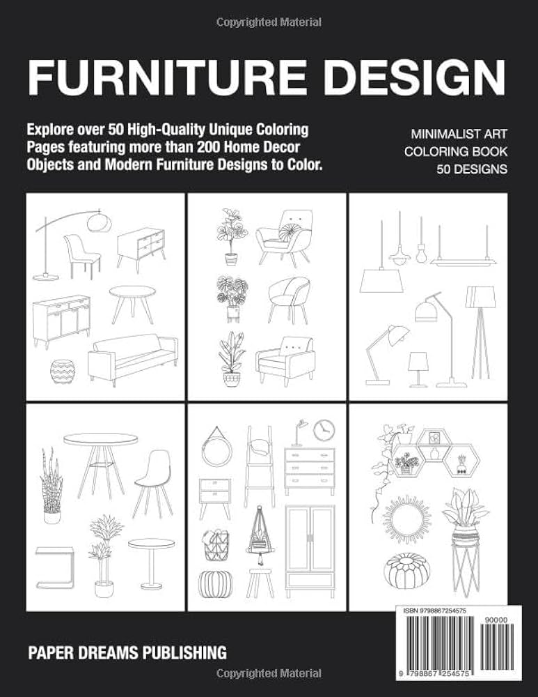 Minimalist art modern furniture design coloring book for adults home decor coloring pages with over illustrations to color minimalist art coloring books publishing paper dreams books