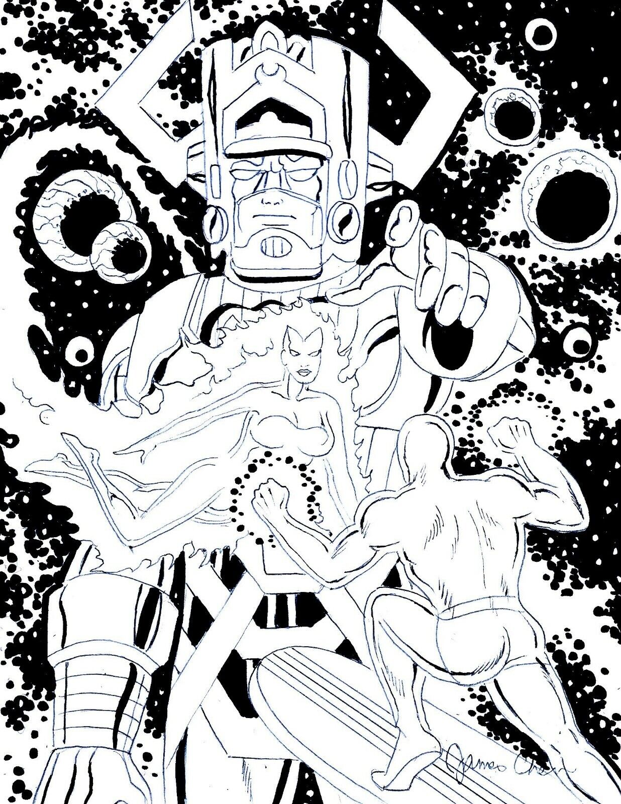 Silver surfer vs nova galactus cover quality original ic art on card stock