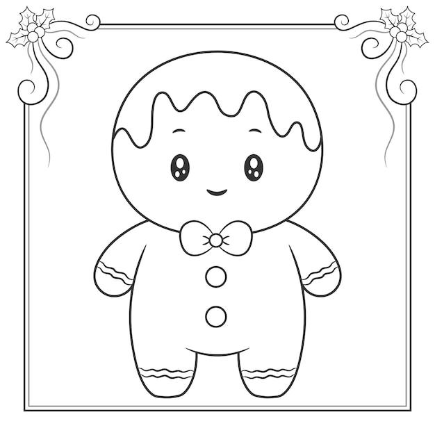 Premium vector merry christmas cute ginger cookie drawing sketch for coloring