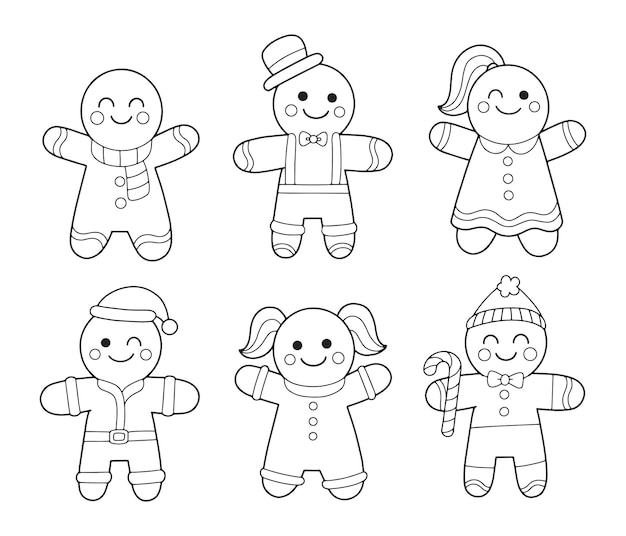 Premium vector cute gingerbread coloring pages