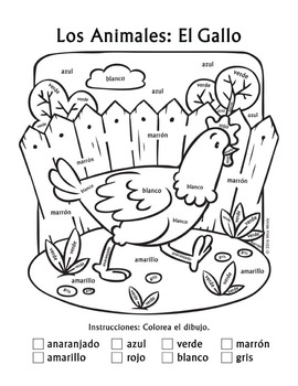 Los animales de granja el gallo y la gallina spanish color
