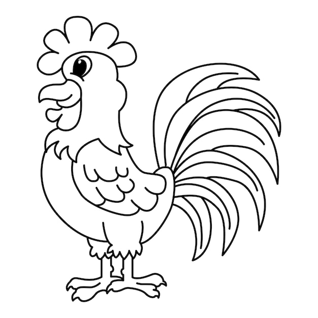 Premium vector cute rooster cartoon coloring page illustration vector for kids coloring book
