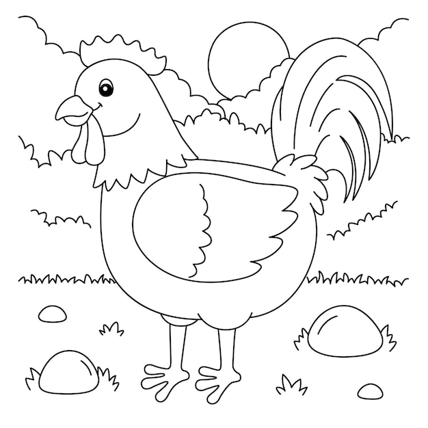 Premium vector rooster coloring page for kids