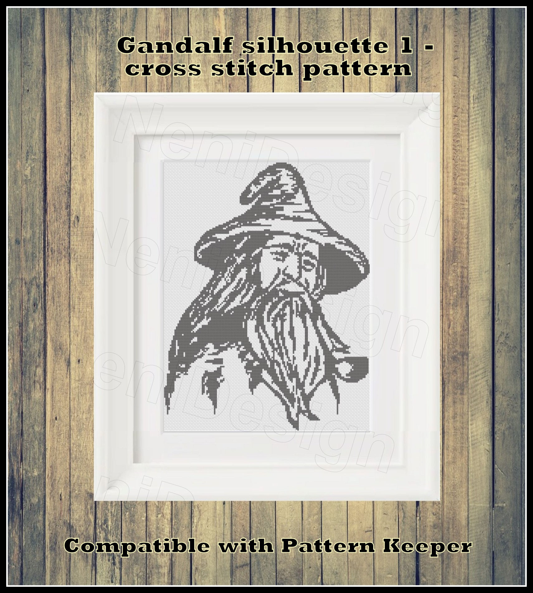 Gandalf silhouette cross stitch pattern diy gandalf portrait lord of the rings cross stitch pattern lotr cross stitch fantasy cross stitch