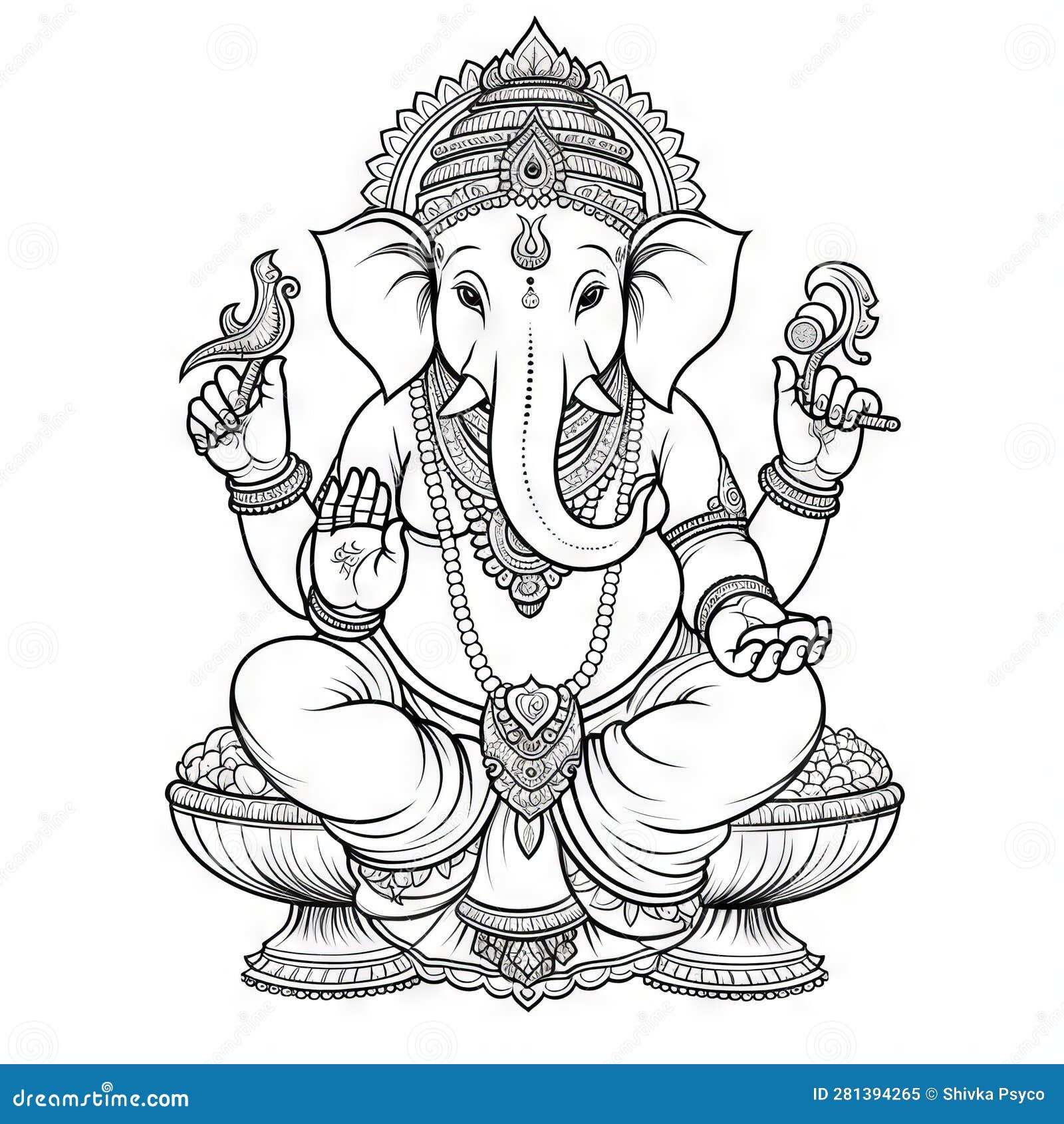 Lord ganesha kids drawingsimpleline art coloring page stock illustration