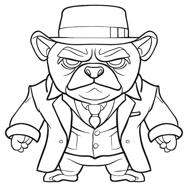 Premium vector gangster bulldog coloring page vector