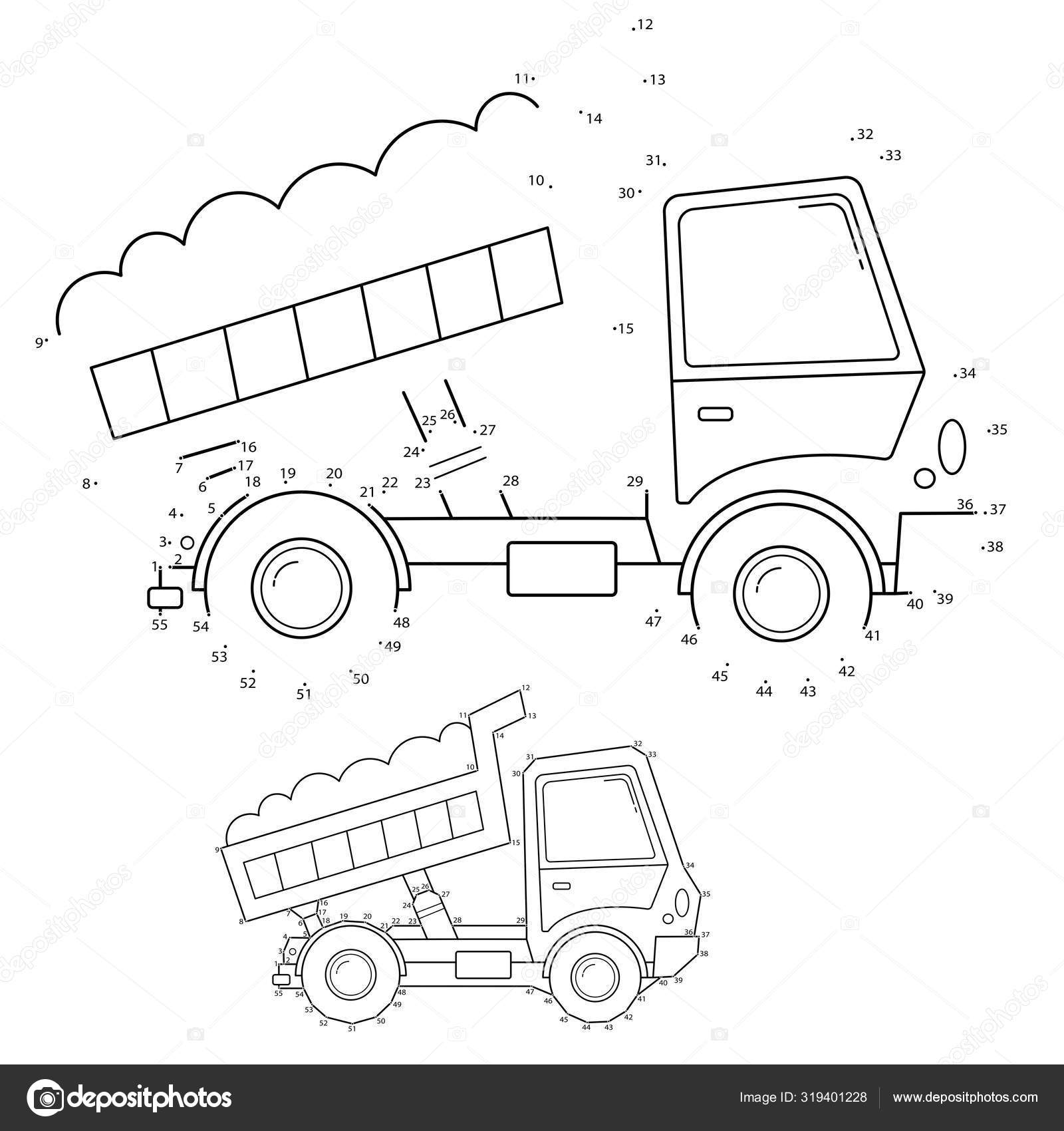 Puzzle game for kids numbers game lorry or dump truck construction vehicles coloring book for kids stock vector by oleon