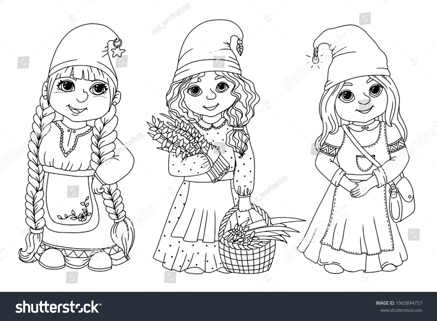 Garden gnomes set coloring book gnomes stock vector royalty free