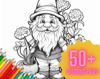 Cute garden gnomes coloring pages for adults printable magical gnomes enchanted gnomes instant download download now