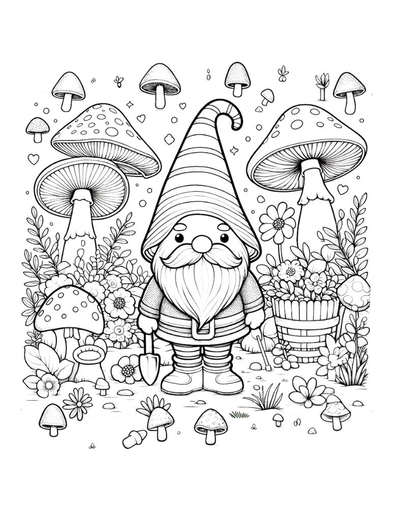 Free gnome coloring pages for kids