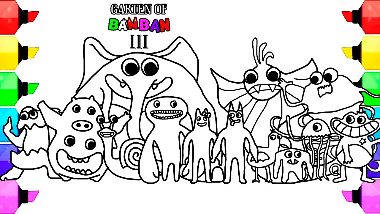 Garten of banban chapter coloring pages how to color all onsters cartoon