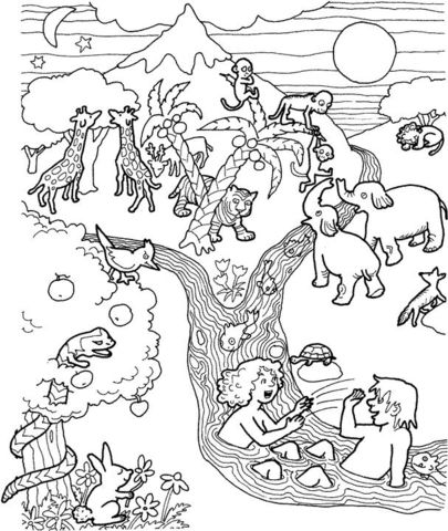Adam and eve in the garden of eden coloring page free printable coloring pages bible coloring pages sunday school coloring pages bible coloring