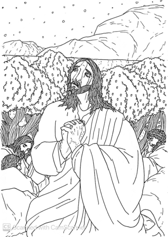 Jesus prays to his father the agony in the garden coloring page free printable coloring pages