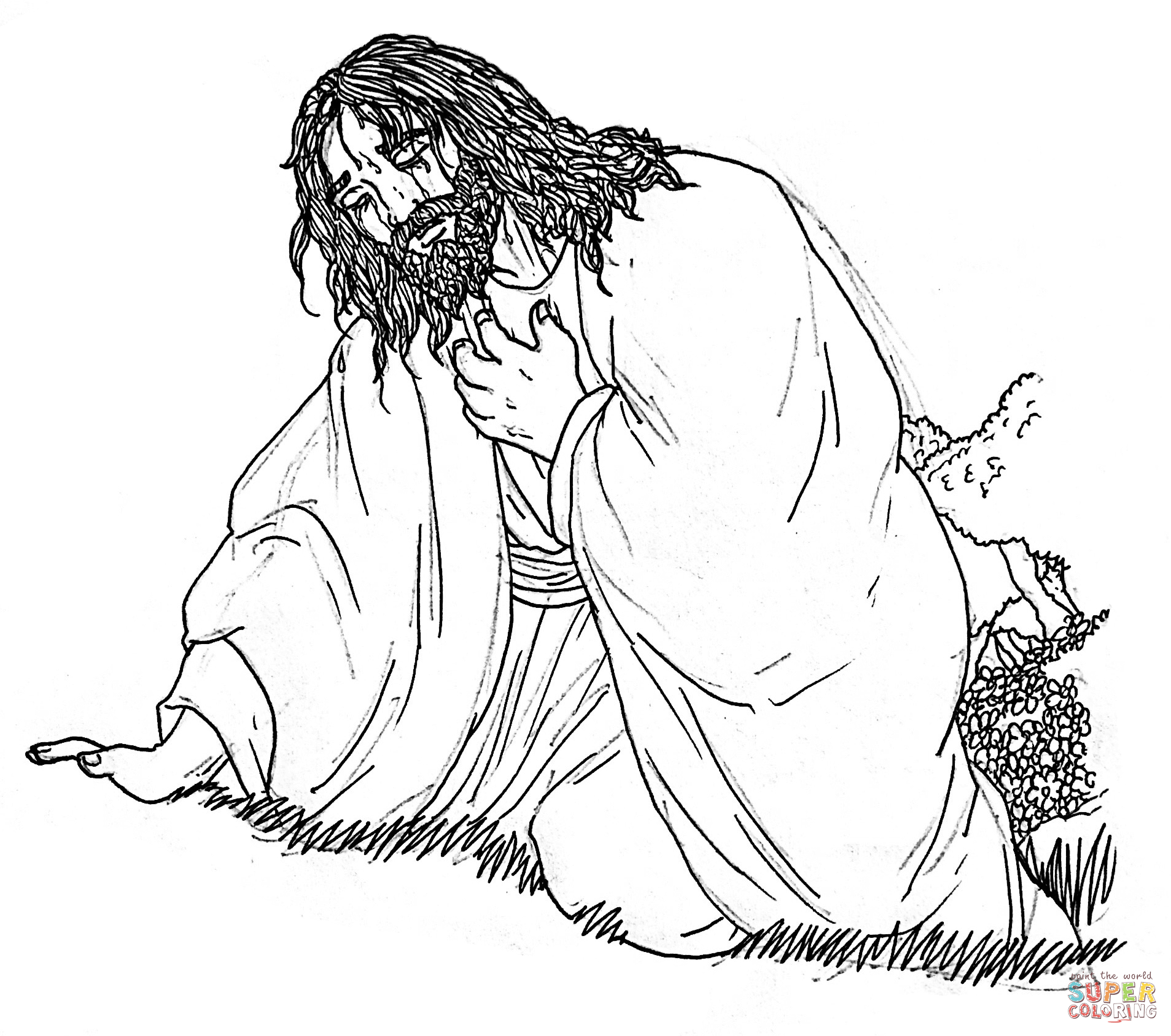 Jesus christ praying in the garden of gethsemane coloring page free printable coloring pages