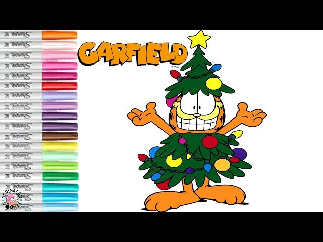 Coloring garfield the cat christmas coloring book page sprinkled donuts