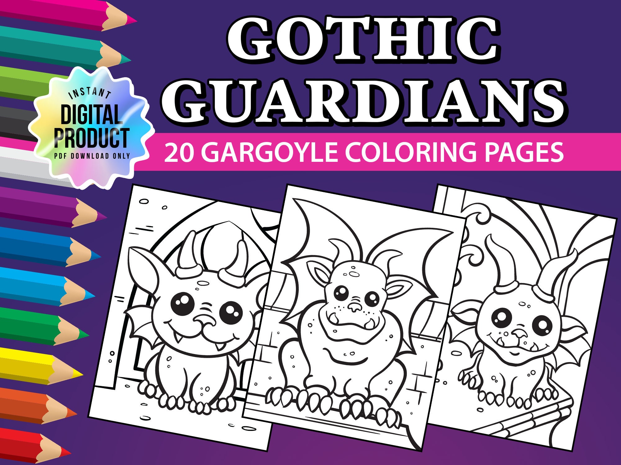 Gothic guardians gargoyle coloring pages