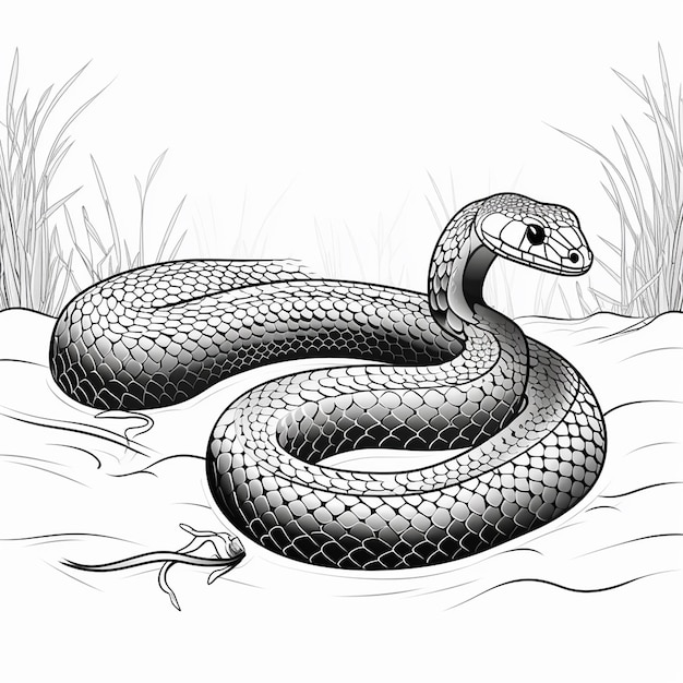 Premium ai image checkered garter snake kids learning cute cute coloring book kawaii line art