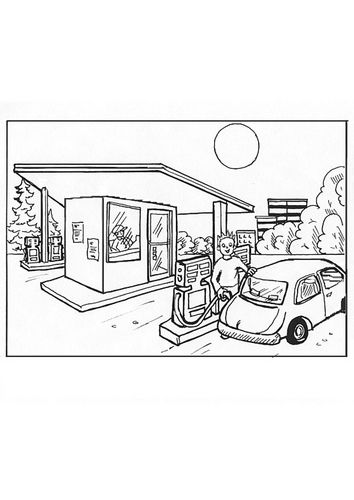 Coloring page gas station