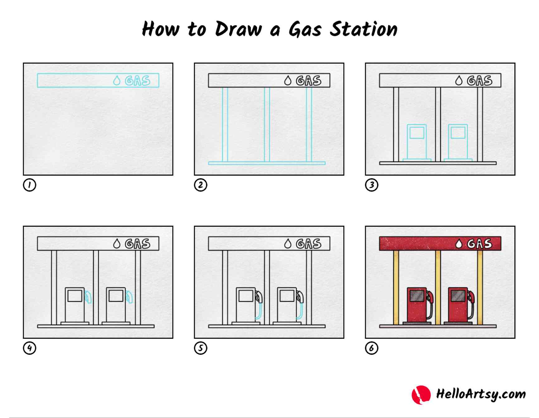 How to draw a gas station