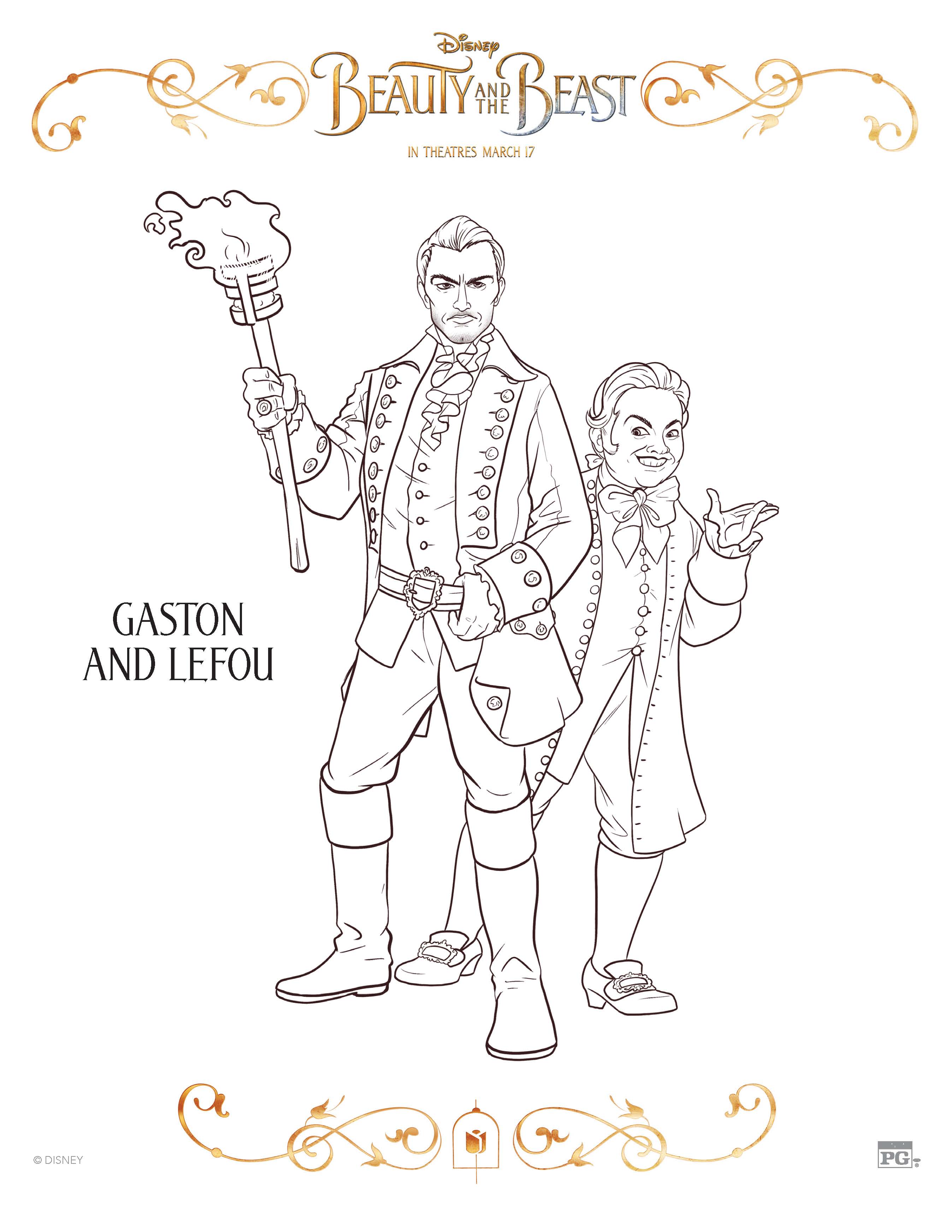 Disney beauty and the beast gaston and lefou coloring page