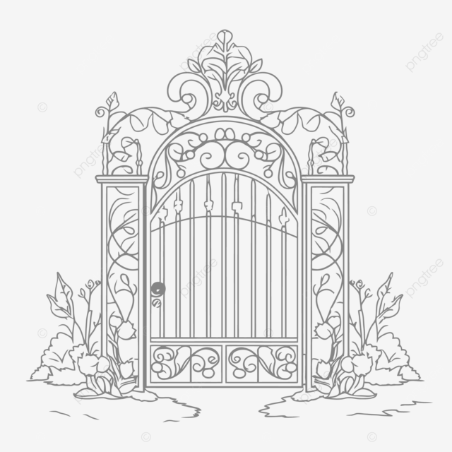 Blackandwhite illustration of an ornamental gate outline sketch drawing vector wing drawing rat drawing ornament drawing png and vector with transparent background for free download