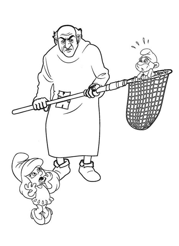 Gargamel and cat coloring page
