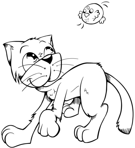 Dibujo de gato y pajarito para colorear dibujos para colorear imprimir gratis